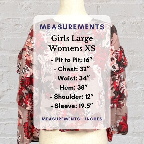 Crazy 8 Vintage Floral Blouse Girls L / Women XS Cottagecore Ruffle Fall Top - Picture 7 of 9